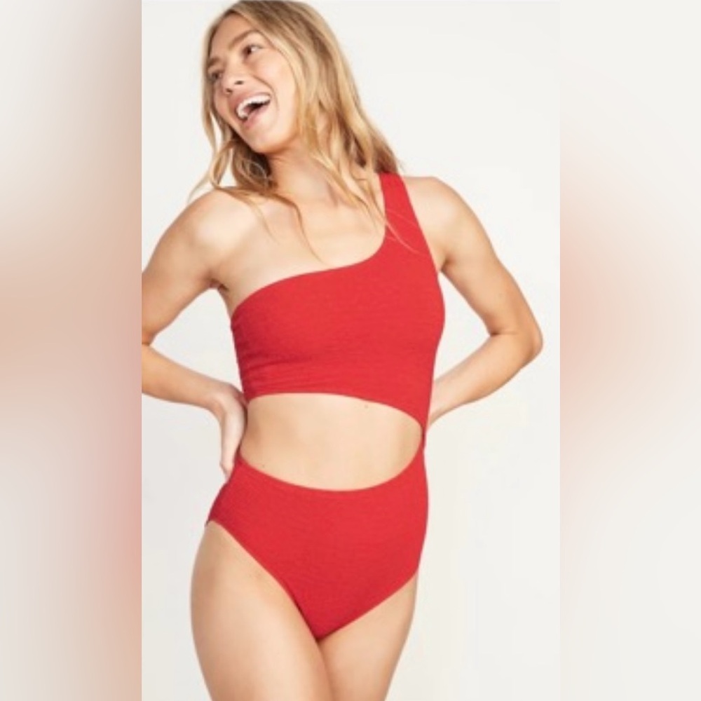 NWT Textured One-Shoulder Side-Cutout One-Piece Swimsuit by Old Navy, Medium